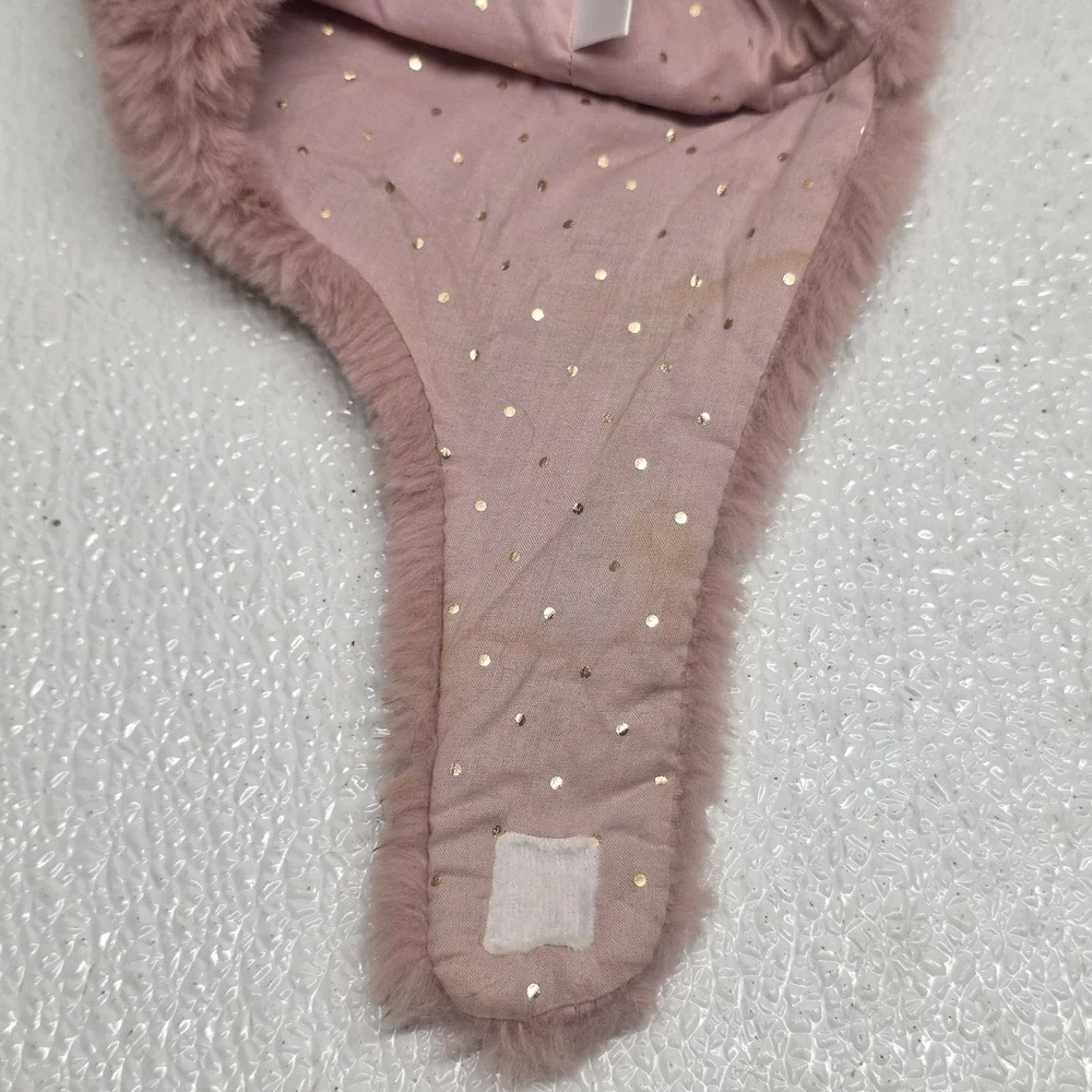 Zara Cozy Chic Toddler Girls Cotton Lined Baby Pink Soft Fluffy Bear Ears Hat